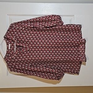 Pleione Open Collar Elastic Sleeve Geometric Pattern Peasant Blouse Size XS